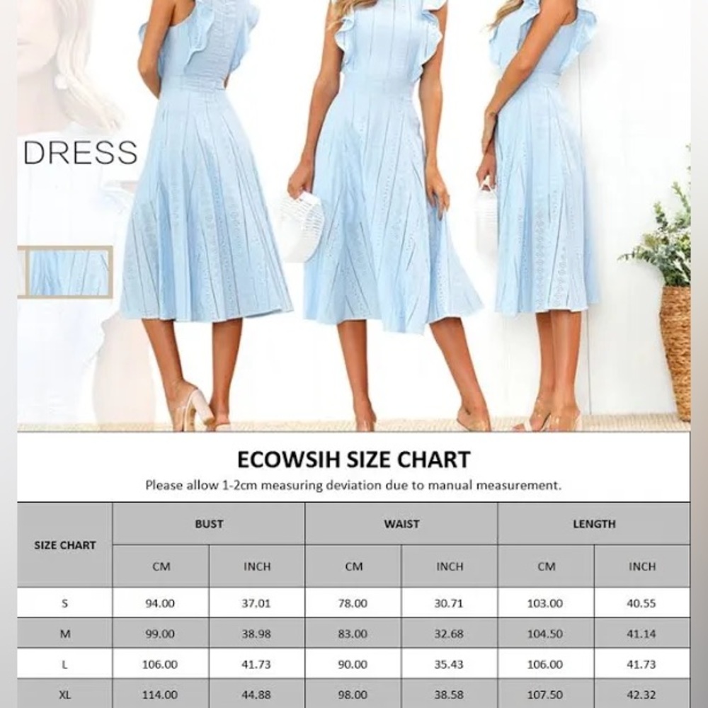 ECOWISH Womens eyelet Dress Ruffle Cap Sleeves A-Line Midi Dress - Picture 4 of 4